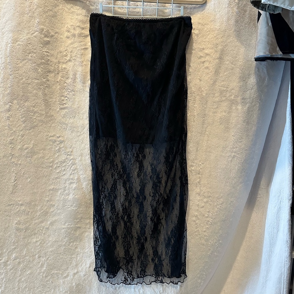 Semi Sheer Lace Midi Skirt